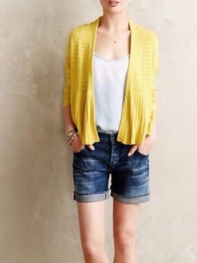 Anthropologie Moth Cashmere Blend Open Cardigan Pointelle Peplum Sweater